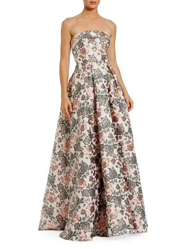 Mac Duggal Women's Petite Floral Brocade Strapless A-Line Gown - Gold Multi - Size 14 | Thumbnail 1 Mac Duggal Women's Petite Floral Brocade Strapless A-Line Gown - Gold Multi - Size 14 | Thumbnail 1