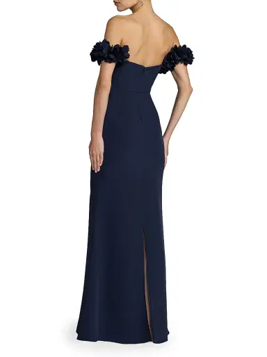Mac Duggal Women's Petite 3D Floral Crepe Off-the-Shoulder Mermaid Gown - Midnight - Size 12 | Thumbnail 2 Mac Duggal Women's Petite 3D Floral Crepe Off-the-Shoulder Mermaid Gown - Midnight - Size 12 | Thumbnail 2