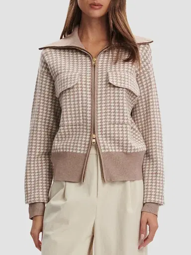 Varley Women's Ablett Houndstooth Jacquard Jacket - Taupe - Size Small | Thumbnail 2