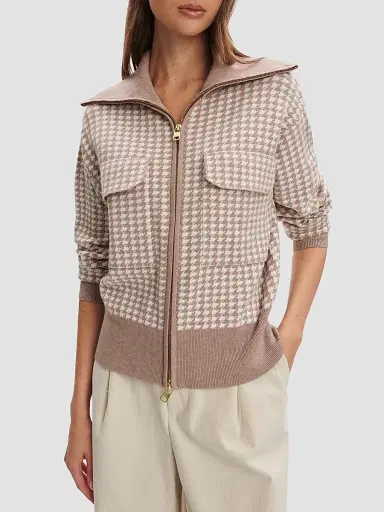 Varley Women's Ablett Houndstooth Jacquard Jacket - Taupe - Size Small | Thumbnail 3