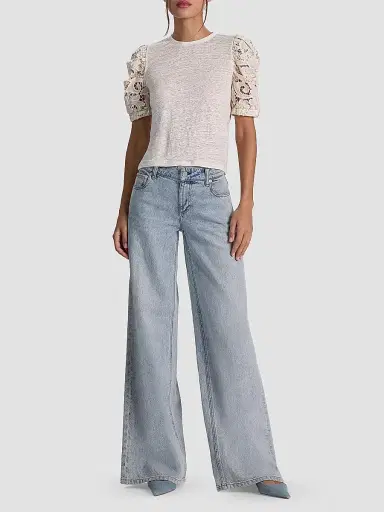 Alice + Olivia Women's Tyler Lace-Sleeve Crewneck Top - Natural - Size XL | Thumbnail 2