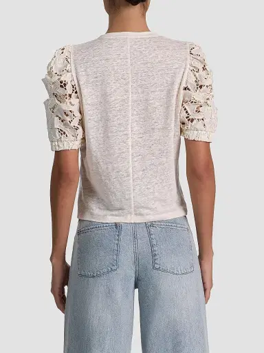 Alice + Olivia Women's Tyler Lace-Sleeve Crewneck Top - Natural - Size XL | Thumbnail 3