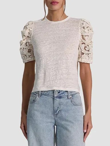 Alice + Olivia Women's Tyler Lace-Sleeve Crewneck Top - Natural - Size XL | Thumbnail 4