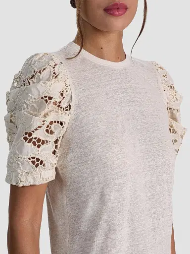Alice + Olivia Women's Tyler Lace-Sleeve Crewneck Top - Natural - Size XL | Thumbnail 5