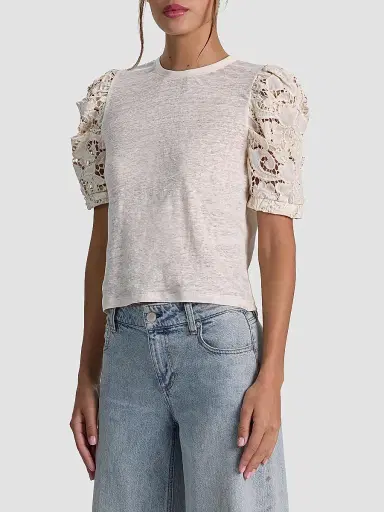 Alice + Olivia Women's Tyler Lace-Sleeve Crewneck Top - Natural - Size XL | Thumbnail 6
