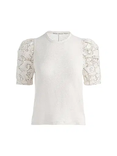 Alice + Olivia Women's Tyler Lace-Sleeve Crewneck Top - Natural - Size XL | Thumbnail 1