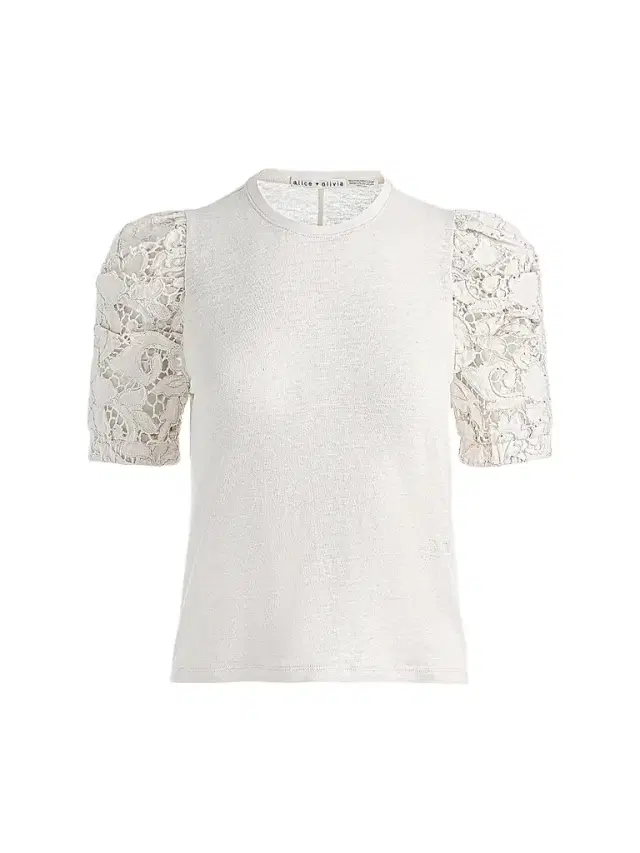 ALICE + OLIVIA Women's Tyler Lace-Sleeve Crewneck Top - Natural