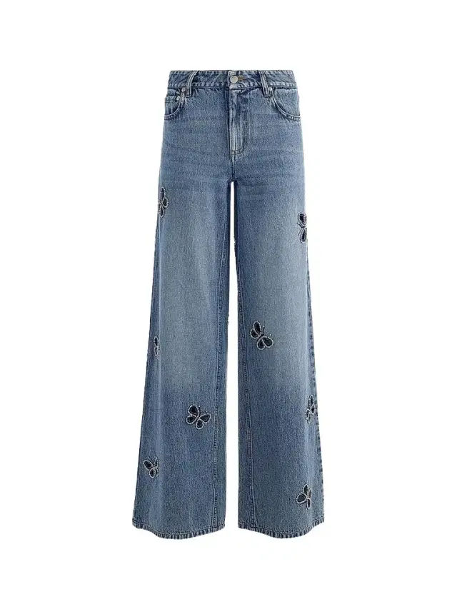 ALICE + OLIVIA Women's Amazing Embellished Butterfly Cut-Out Wide-Leg Jeans - Fiona Vintage Blue