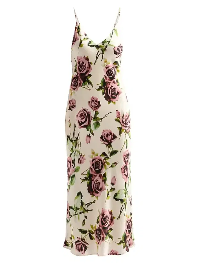 Women's Seridie Floral Silk Slip Dress - Ecru Romantic Rose