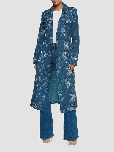 L'AGENCE Women's Bradley Floral Linen Trench Coat - Navy Floral Print | Thumbnail 2 L'AGENCE Women's Bradley Floral Linen Trench Coat - Navy Floral Print | Thumbnail 2