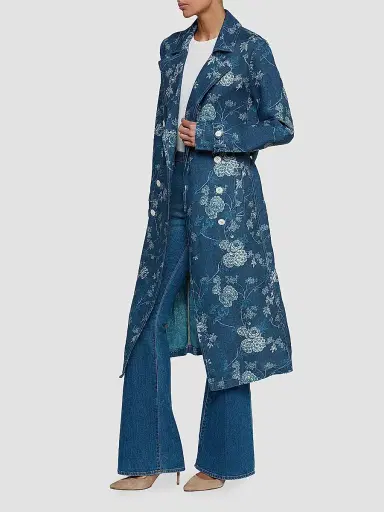 L'AGENCE Women's Bradley Floral Linen Trench Coat - Navy Floral Print | Thumbnail 4 L'AGENCE Women's Bradley Floral Linen Trench Coat - Navy Floral Print | Thumbnail 4