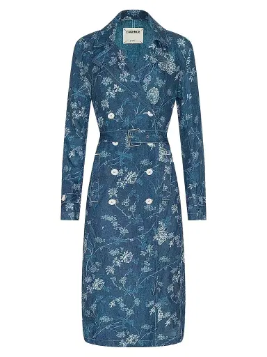 L'AGENCE Women's Bradley Floral Linen Trench Coat - Navy Floral Print | Thumbnail 1 L'AGENCE Women's Bradley Floral Linen Trench Coat - Navy Floral Print | Thumbnail 1