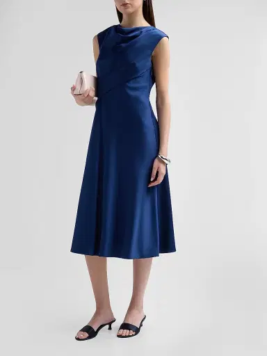Aidan Mattox Women's Crepe Back Satin Midi Dress - Navy - Size 14 | Thumbnail 4 Aidan Mattox Women's Crepe Back Satin Midi Dress - Navy - Size 14 | Thumbnail 4
