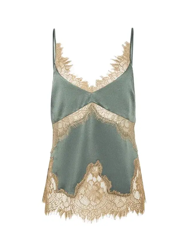 Women's Mitsu Lace-Trim Satin Cami - Smokey Olive Praline