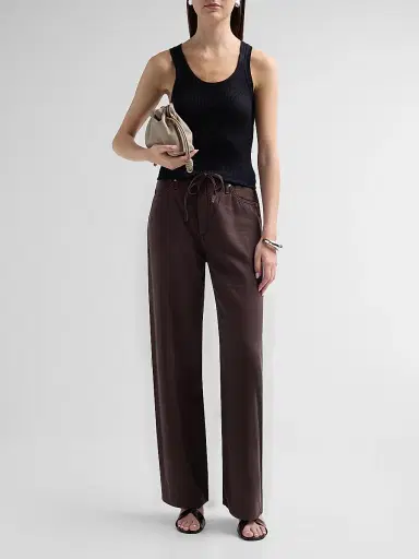 rag & bone Women's Featherweight Phoebe Drawstring Wide-Leg Jeans - Dark Brown Stone | Thumbnail 2