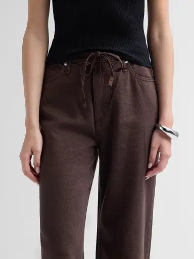 rag & bone Women's Featherweight Phoebe Drawstring Wide-Leg Jeans - Dark Brown Stone | Thumbnail 5