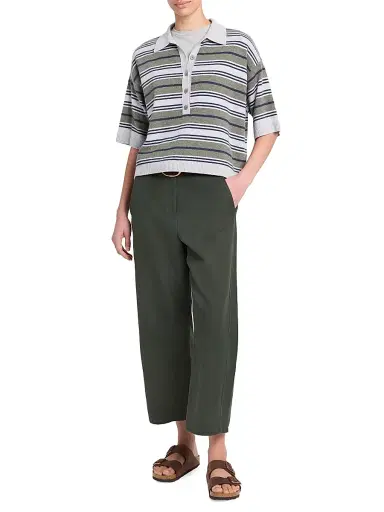 TWP Women's Striped Short-Sleeve Polo Shirt - Moss Night Sky Light | Thumbnail 2