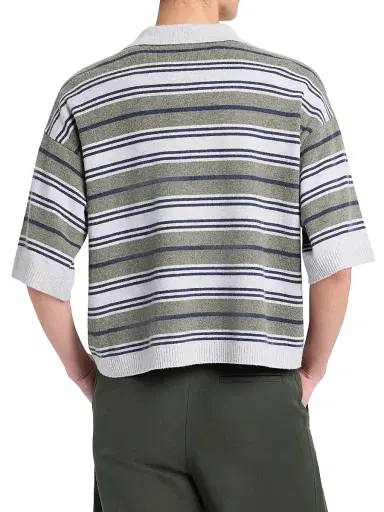 TWP Women's Striped Short-Sleeve Polo Shirt - Moss Night Sky Light | Thumbnail 4