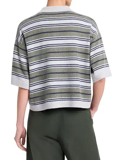 TWP Women's Striped Short-Sleeve Polo Shirt - Moss Night Sky Light | Thumbnail 5