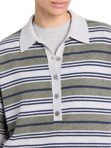TWP Women's Striped Short-Sleeve Polo Shirt - Moss Night Sky Light | Thumbnail 6