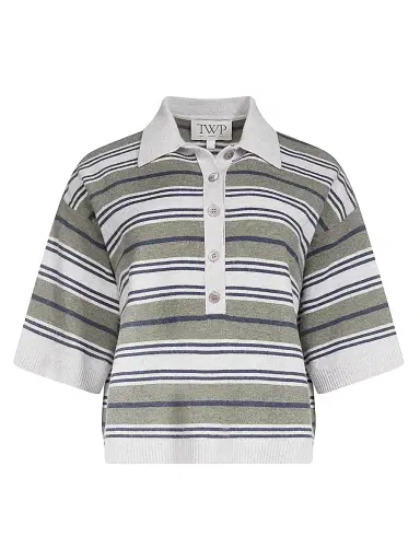TWP Women's Striped Short-Sleeve Polo Shirt - Moss Night Sky Light | Thumbnail 1