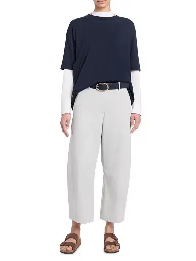 TWP Women's Slouchy BF Stretch-Cotton Wide-Leg Trousers - Light Grey | Thumbnail 2