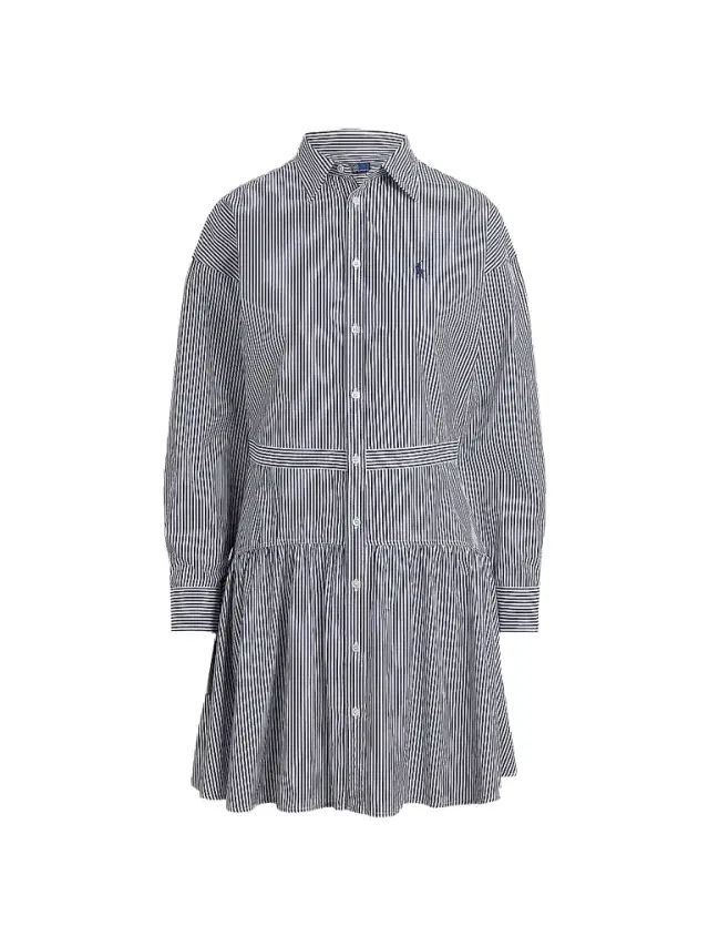 Women's Pinstriped Cotton Shirtdress - White Fall Royal