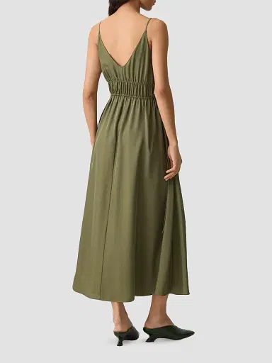Theory Women's Gathered Tie-Waist Midi-Dress - Forest Moss - Size XL | Thumbnail 3 Theory Women's Gathered Tie-Waist Midi-Dress - Forest Moss - Size XL | Thumbnail 3