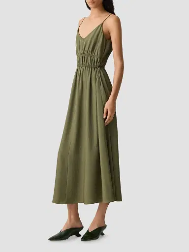 Theory Women's Gathered Tie-Waist Midi-Dress - Forest Moss - Size XL | Thumbnail 4 Theory Women's Gathered Tie-Waist Midi-Dress - Forest Moss - Size XL | Thumbnail 4