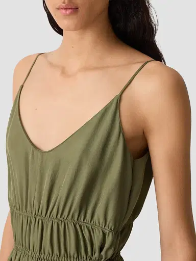 Theory Women's Gathered Tie-Waist Midi-Dress - Forest Moss - Size XL | Thumbnail 5 Theory Women's Gathered Tie-Waist Midi-Dress - Forest Moss - Size XL | Thumbnail 5