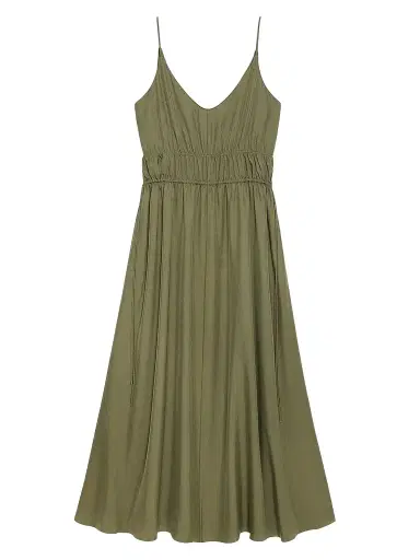 Theory Women's Gathered Tie-Waist Midi-Dress - Forest Moss - Size XL | Thumbnail 1 Theory Women's Gathered Tie-Waist Midi-Dress - Forest Moss - Size XL | Thumbnail 1