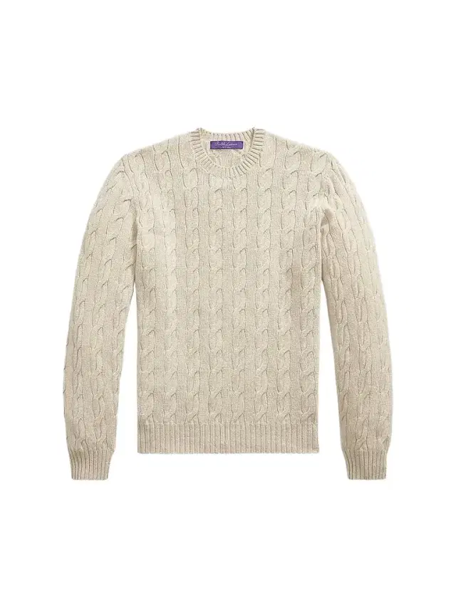 Men's Cable-Knit Cashmere Crewneck Sweater - Champagne Melange