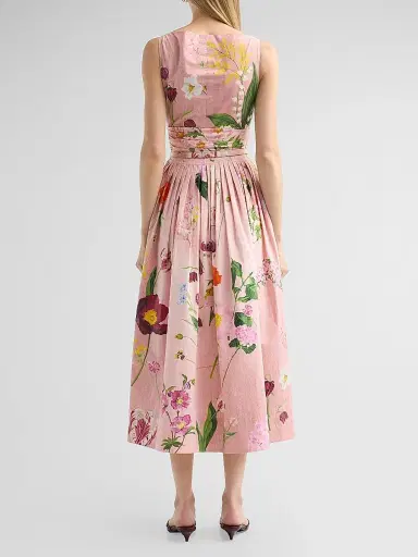 Oscar de la Renta Women's Floral Cotton Poplin Midi Dress - Blush Multi | Thumbnail 3