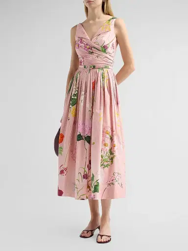 Oscar de la Renta Women's Floral Cotton Poplin Midi Dress - Blush Multi | Thumbnail 4