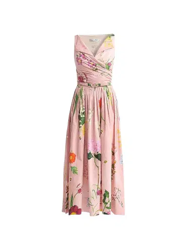 Oscar de la Renta Women's Floral Cotton Poplin Midi Dress - Blush Multi | Thumbnail 1