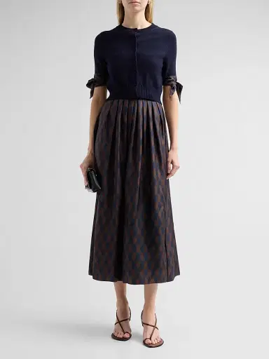 Oscar de la Renta Women's Argyle Tie-Detailed Wool Crop Cardigan - Navy - Size XL | Thumbnail 2