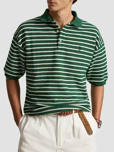 Polo Ralph Lauren Men's Relaxed-Fit Striped Jacquard Knit Polo Shirt - New Forest Nevis - Size XXL | Thumbnail 4 Polo Ralph Lauren Men's Relaxed-Fit Striped Jacquard Knit Polo Shirt - New Forest Nevis - Size XXL | Thumbnail 4