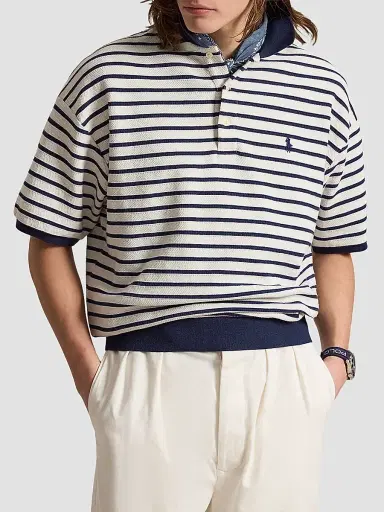 Polo Ralph Lauren Men's Relaxed-Fit Striped Jacquard Knit Polo Shirt - Nevis Newport Navy - Size XXL | Thumbnail 4 Polo Ralph Lauren Men's Relaxed-Fit Striped Jacquard Knit Polo Shirt - Nevis Newport Navy - Size XXL | Thumbnail 4