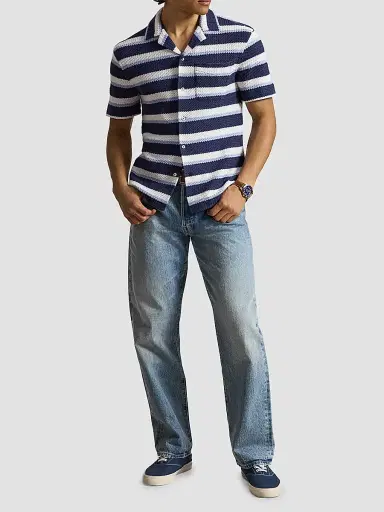 Polo Ralph Lauren Men's Striped Knit Cotton Camp Shirt - Newport Navy Multi - Size XXL | Thumbnail 2 Polo Ralph Lauren Men's Striped Knit Cotton Camp Shirt - Newport Navy Multi - Size XXL | Thumbnail 2
