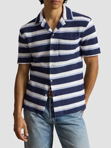 Polo Ralph Lauren Men's Striped Knit Cotton Camp Shirt - Newport Navy Multi - Size XXL | Thumbnail 4 Polo Ralph Lauren Men's Striped Knit Cotton Camp Shirt - Newport Navy Multi - Size XXL | Thumbnail 4