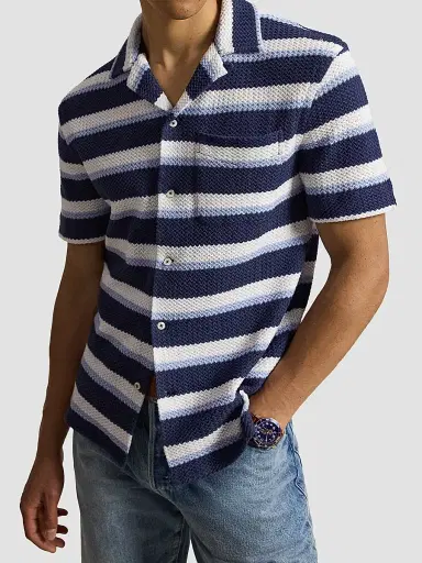 Polo Ralph Lauren Men's Striped Knit Cotton Camp Shirt - Newport Navy Multi - Size XXL | Thumbnail 5 Polo Ralph Lauren Men's Striped Knit Cotton Camp Shirt - Newport Navy Multi - Size XXL | Thumbnail 5