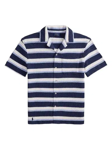 Polo Ralph Lauren Men's Striped Knit Cotton Camp Shirt - Newport Navy Multi - Size XXL | Thumbnail 1 Polo Ralph Lauren Men's Striped Knit Cotton Camp Shirt - Newport Navy Multi - Size XXL | Thumbnail 1