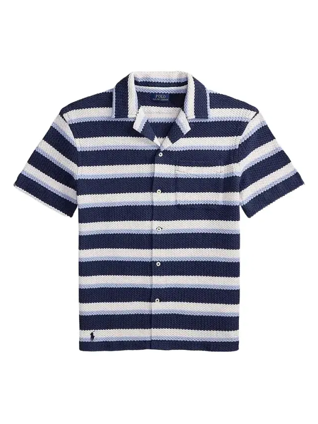 Polo Ralph Lauren Men's Striped Knit Cotton Camp Shirt - Newport Navy Multi