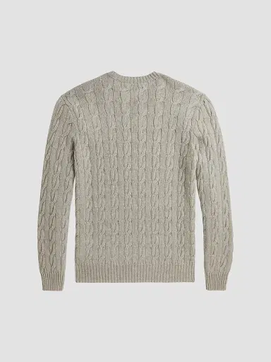Ralph Lauren Purple Label Men's Cable-Knit Cashmere Crewneck Sweater - Pearl Grey Melange - Size XXL | Thumbnail 2