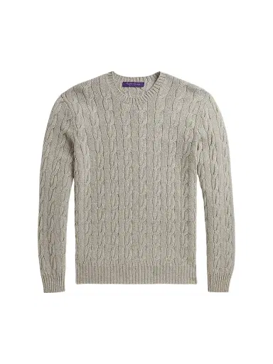 Ralph Lauren Purple Label Men's Cable-Knit Cashmere Crewneck Sweater - Pearl Grey Melange - Size XXL | Thumbnail 1
