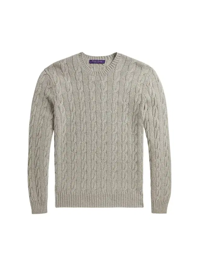 Ralph Lauren Purple Label Men's Cable-Knit Cashmere Crewneck Sweater - Pearl Grey Melange