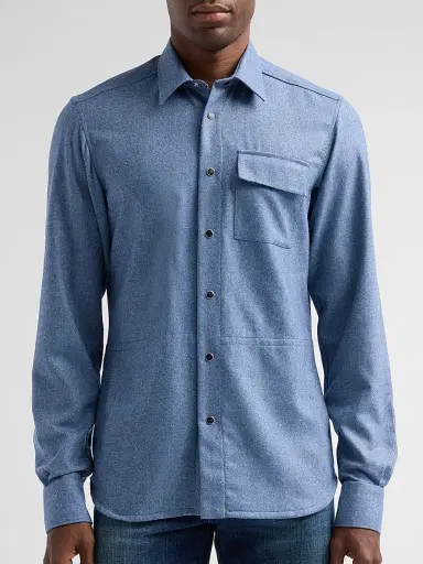 Kiton Men's Buba Virgin Wool & Cashmere Snap-Front Shirt - Blue | Thumbnail 5 Kiton Men's Buba Virgin Wool & Cashmere Snap-Front Shirt - Blue | Thumbnail 5