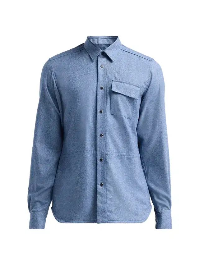 Men's Buba Virgin Wool & Cashmere Snap-Front Shirt - Blue
