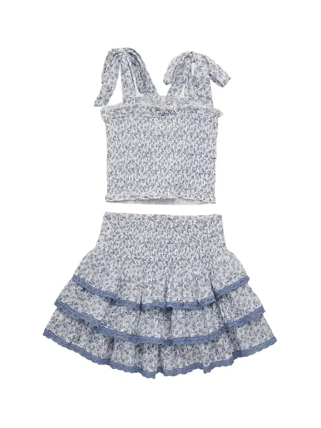KatieJ NYC Girl's Floral Cotton Top & Skirt Set - Baby Blue White