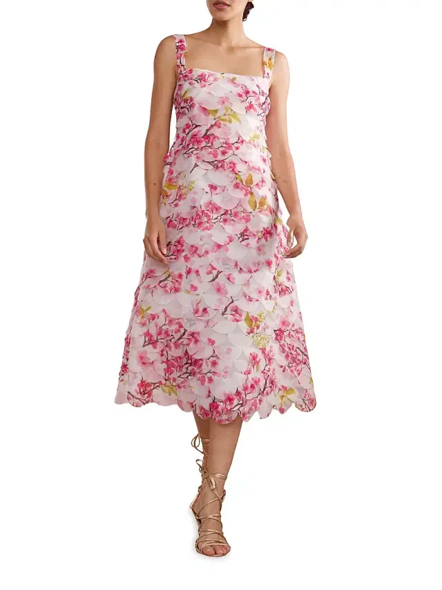 Cynthia Rowley Women's Floral Organza Scallop Midi-Dress - White Multi